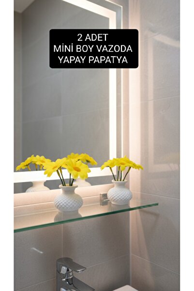 GLRHOME 2 Adet el yapımı mini boy taş vazoda yapay sarı papatya Mini boy vazo...