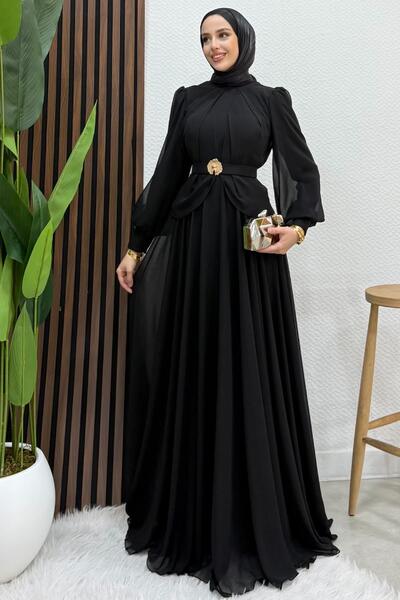 Lamia Giyim Nalya Şifon Abiye Siyah