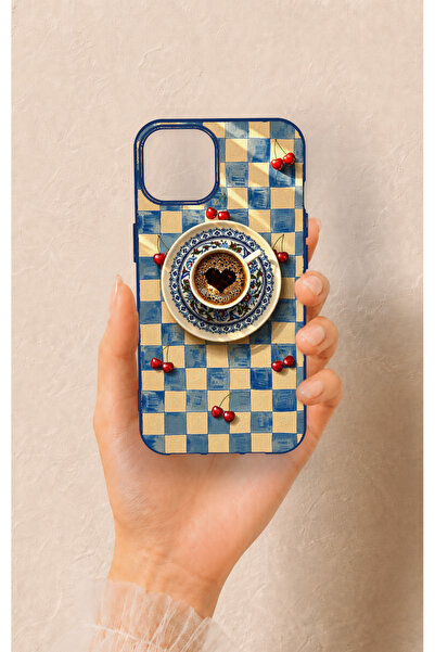 Vip Case iPhone 13 Uyumlu Kalpli Kahve Desenli Silikon Kılıf