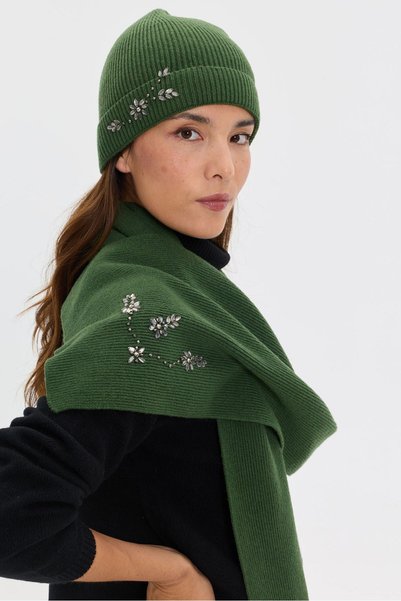 Desen Triko Women's Stoned Embroidered Wool Beret K.Yosun