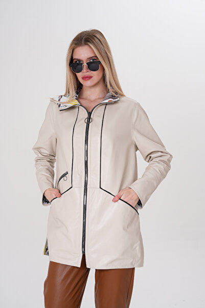 Metins Leather Kadın Kapüşonu Çift Taraflı Giyilebilir İnce Hakiki Deri Mont ...