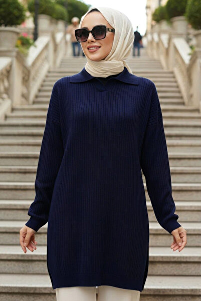 N.S NEVA STYLE Navy Blue Hijab Knitwear Sweater 10921L