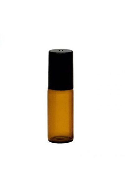 OEM Amber roll-on container, thin glass, black plastic cap, 5ml