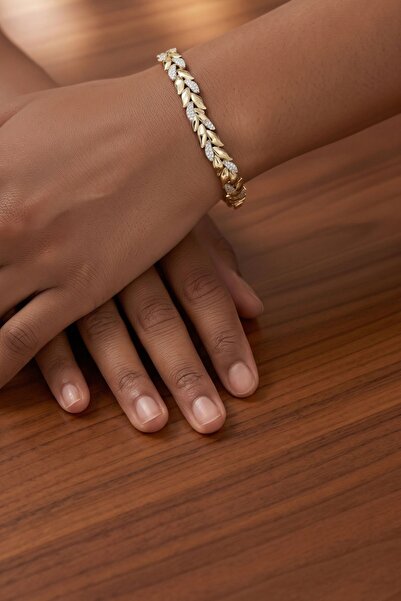 XUPING JEWELRY Altın Kaplama Zirkon Taşlı Yaprak Model Bileklik