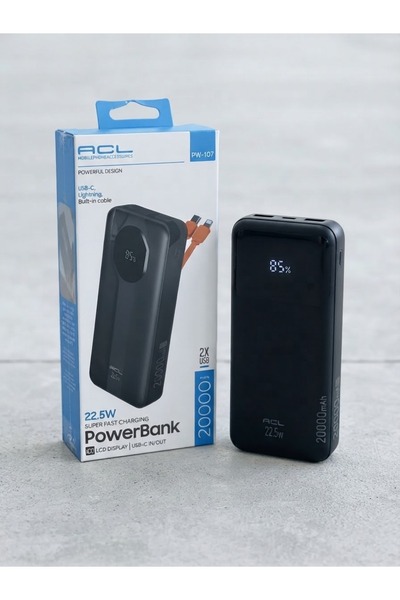 ACL Aura Akse 20000 mAh 22.5W Süper Hızlı Şarj, Dahili Kablolu (Type-C / Ligh...