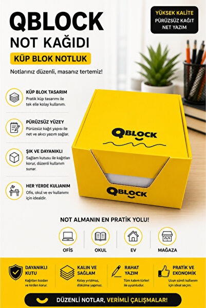 GÜZELYÜZ AVM Q Block Küp Blok Not Kağıdı Beyaz Masaüstü Notluk Ofis Okul ve E...