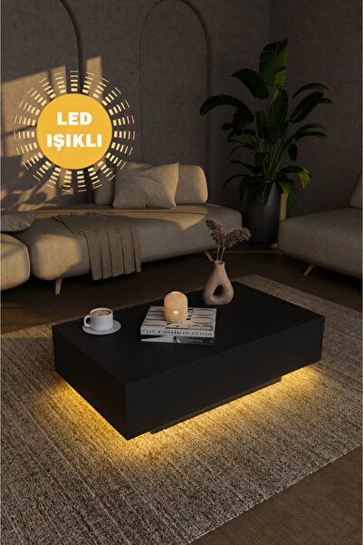 webotto 8 Divlit Led Işıklı Siyah Dikdörtgen Orta Sehpa Yeni Nesil Modern Ort...