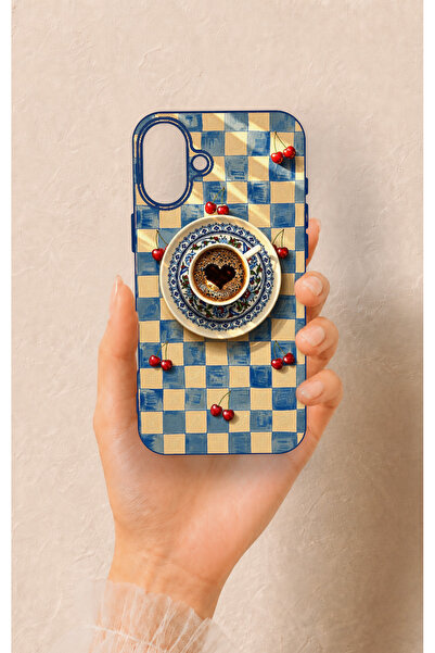 Vip Case iPhone 16 Plus Uyumlu Kalpli Kahve Desenli Silikon Kılıf