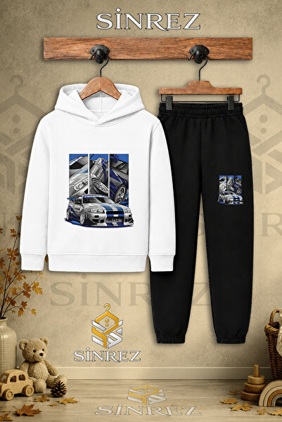 SİNREZ Children's Unisex Single Car Mavigri Square Multi-Printed Hooded Track...