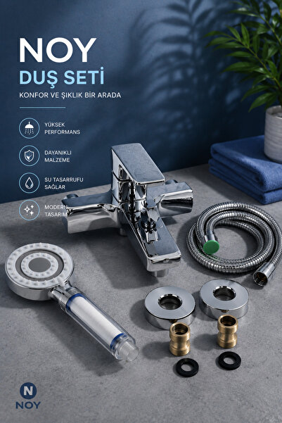 NOY Musluk Banyo Bataryası Duş Başlığı ve Duş Hortumu 3’lü Set