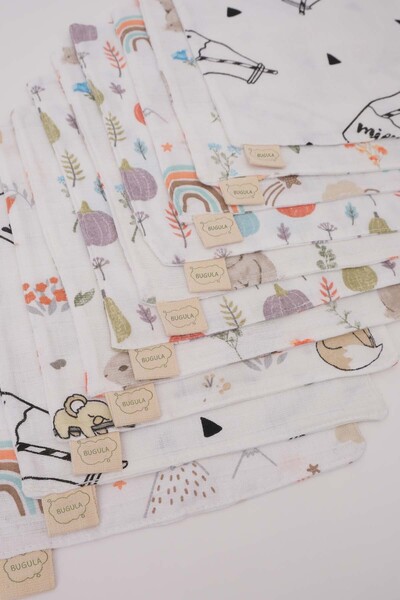 Bugula Double-Sided Muslin Mouth Wipes Set of 5 25X25Cm Liquid-Proof Fabric Gift for Baby