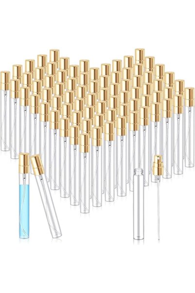 KASTWAVE 50 Pack 10ml Mini Clear Glass Spray Bottles with Gold Cap - Refillab...