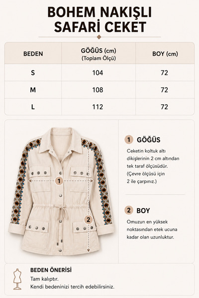 Boutique Juji BOHEM NAKIŞLI BELİ BÜZGÜLÜ COTTON EKRU CEKET