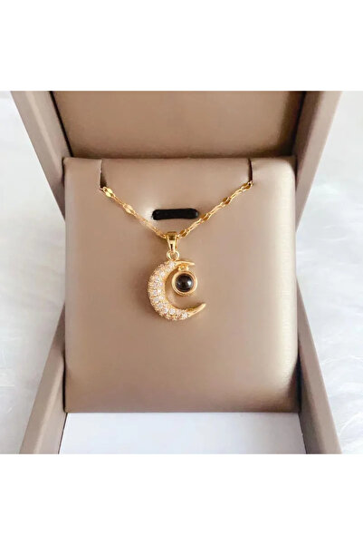 Peach Jewelry Μενταγιόν Από Χάλυβα Τιτανίου Επιχρυσωμένο Μισοφέγγαρο