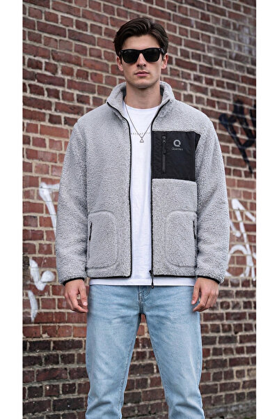 INFLUYENTE Men's Lamb Welsoft Plush Fabric Full Zipper Jacket with Front Pockets