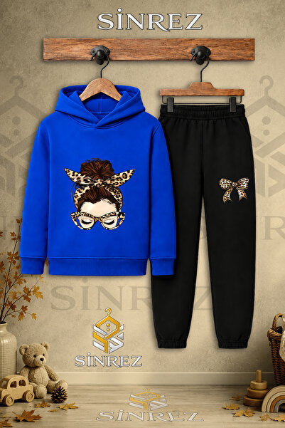 SİNREZ Children's Unisex Single-Piece Girls' Leopard Ribbon Printed Hooded Tr...