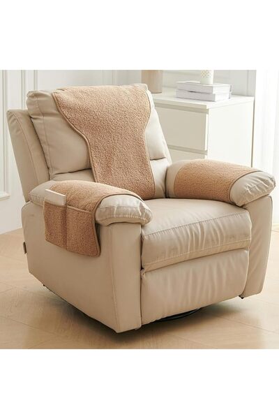 KASTWAVE 3Pcs Recliner Slipcovers Set with Sherpa Armrest & Headrest Covers, ...