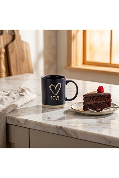 Ornament24 Cana cadou din ceramica, Love si inima, neagra, 360 ml