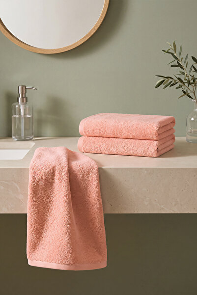 Rivaİstanbul Salmon Natural Colored 3-Piece 100% Cotton Towel Set 50X90