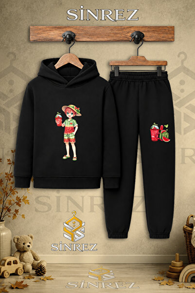 SİNREZ Children's Unisex Single Men's Watermelon Combination Printed Hooded T...