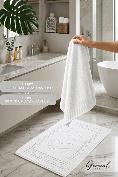 Güvenal Since |   Set of 2 Hand Towels & Foot Towels |   50X90 cm Hand/Head T...