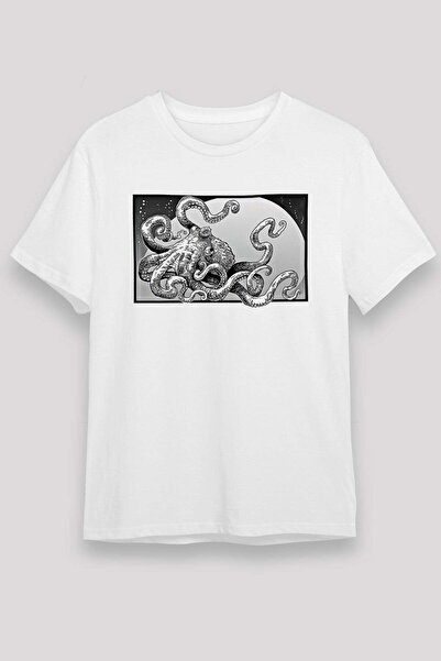 Darkhane Octopus Unisex Printed White T-Shirt - Tshirt