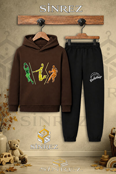 SİNREZ Children's Unisex Single Basketball Player 3-Layer Colorful Printed Ho...