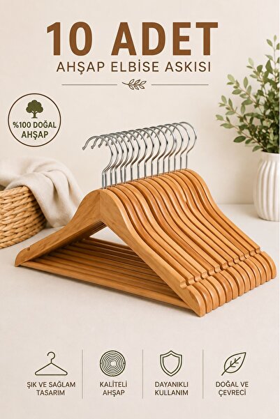 Kitchen Beauty 10 Adet Ahşap Elbise Askısı Ahşap Kıyafet Askı - Elbise Askı