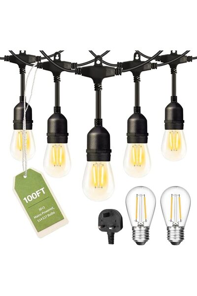 GENERAL 30.6M Outdoor LED String Lights Mains Powered, 30+2 S14 2W Bulbs