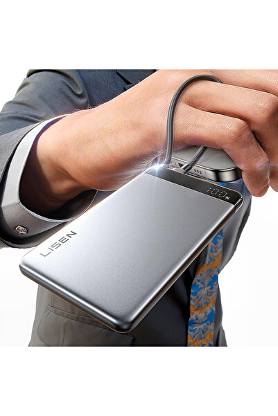 LISEN External Battery, 10000 mAh, Fast Charging, Gray