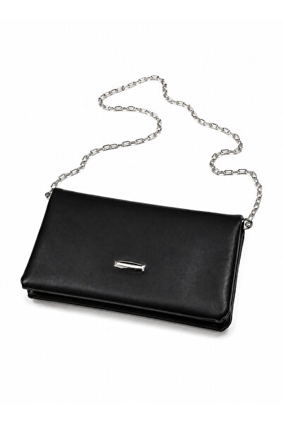 cantamella Black Women's Faux Leather Metal Chain Cover Portfolio and Shoulde...