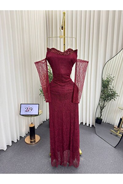 Boutique 219 فستان سهرة دانتيل عنابي