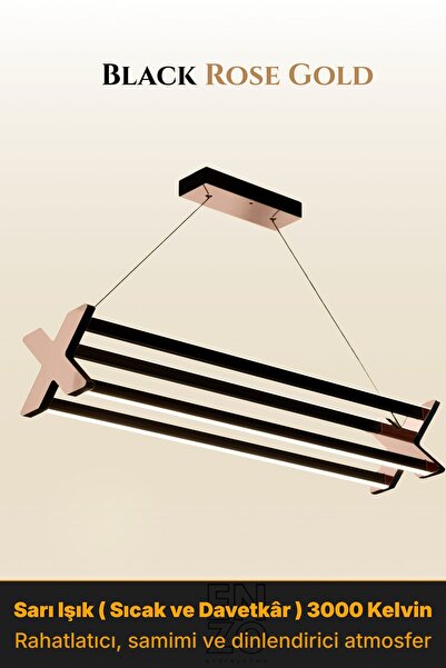 ENZO LIGHT Model X: Benzersiz Form Rose Gold Lineer Sarkıt Avize - Yukarı & A...