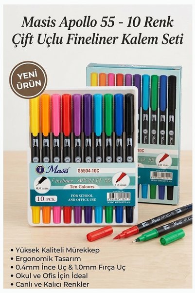 Artlantis Fineliner 10 Lu Çift Taraflı İnce Uçlu Kalem 1 Paket Masis 10 Renk ...