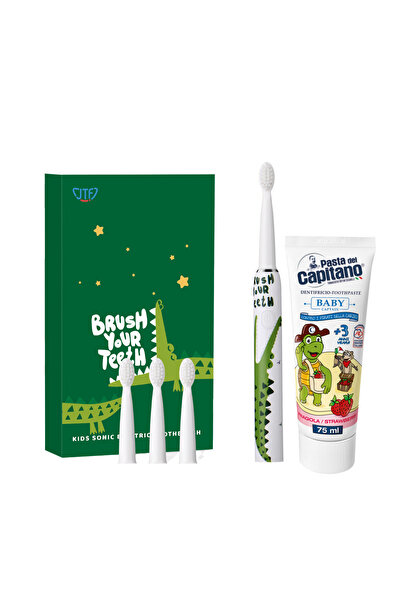 JTF Periuță de dinți electrică sonică J20C Crocodil + Pastă de dinți pentru b...