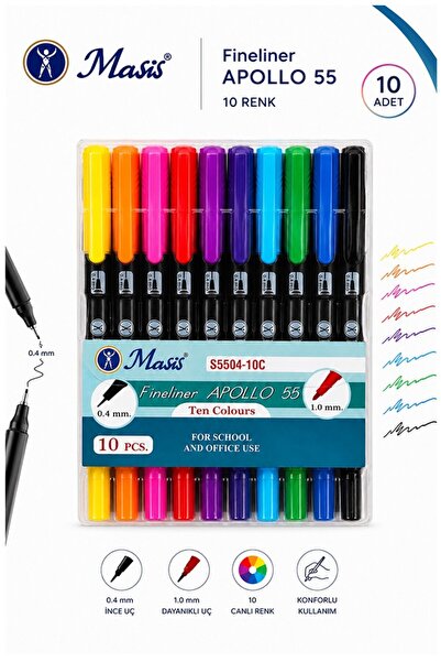 Artmaster Fineliner 10 Lu Çift Taraflı İnce Uçlu Kalem 1 Paket Masis 10 Renk ...