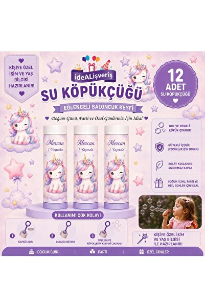 BKMC PARTY Kişiye Özel Parti Hediyeliği Su Köpükçüğü | Unicorn Temalı İsim Ya...