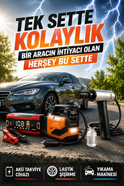 MO DOU Premium 3’lü Araç Bakım ve Acil Durum Seti – Akü Şarj Cihazı, 150 PSI ...