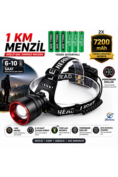 farissu Small Sun SM-F786T 30W 3000 Lümen Zoomlu Sensörlü Şarjlı Kafa Feneri ...