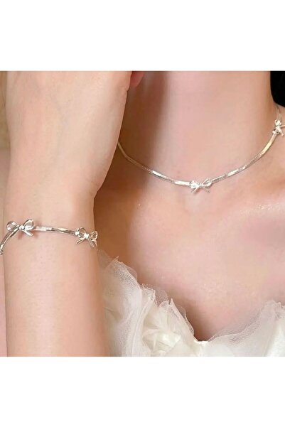 Heda Jewelry مجموعة مجوهرات على شكل فيونكة - طقم قلادة وسوار بشريط