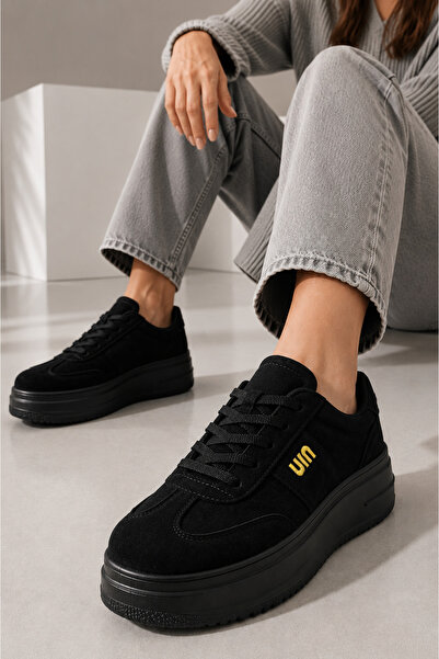 Slipcat Kadın, Süet Doku, 5 cm Kalın Tabanlı, Bağcıklı, Günlük Sneaker Ayakkabı