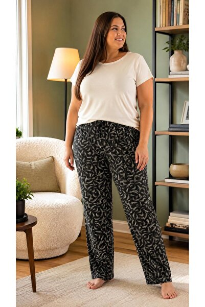 THEBEK Women's Viscose Pocketless Battal Trousers Relaxed Cut Large Size