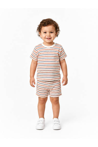WE&ME Baby Boy Summer 2-Piece Set Striped Short Sleeve T-Shirt Shorts Set Dai...