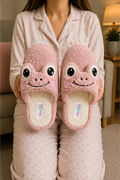 LUFFO Plush Closed-Toe Soft Sole Slippers with Frog Figure