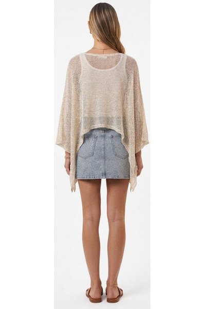 AÇELYA TEKSTİL Openwork Knitted Gold Glitter Poncho Women's Summer Knitwear