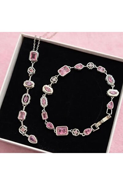 Heda Jewelry مجموعة مجوهرات الشاكرا الوردية - طقم سوار وقلادة فضية مع أحجار و...