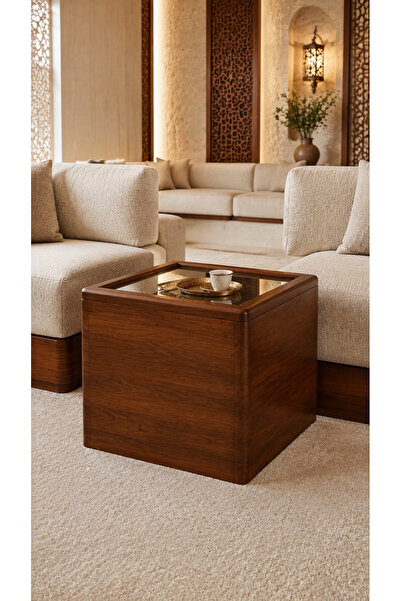 Heven Homes KSA طاولة جانبية حديثة بسطح زجاجي - خشب MDF أسود وأبيض، 50 × 50 ×...
