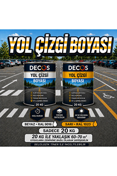 DECOS Yol Çizgi ve Trafik Boyası 20 KG – Otopark Asfalt Beton ve Bordür Boyası