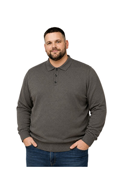 BattalModa Men's Plus Size Dark Mink Buttoned Polo Collar Knitwear Sweater 3X...
