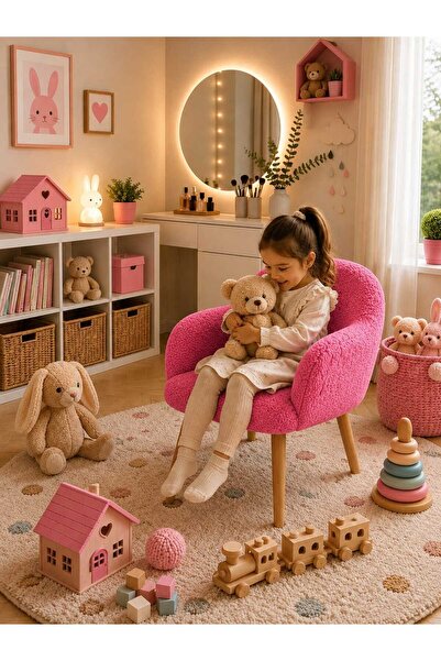 DEKOZUM HEİDİ Çoçuk Koltuğu Çoçuk Odası Koltuğu Teddy Kumaş Kaplı Çocuk Ders ...